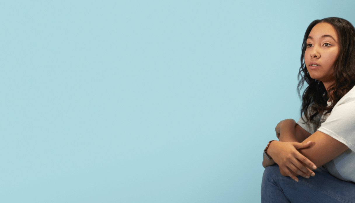 woman with blue background